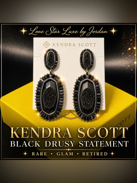 Kendra Scott Jewelry - Kendra Scott Black Drusy Statement Earrings Gold Rare Retired Luxe Glam Bold